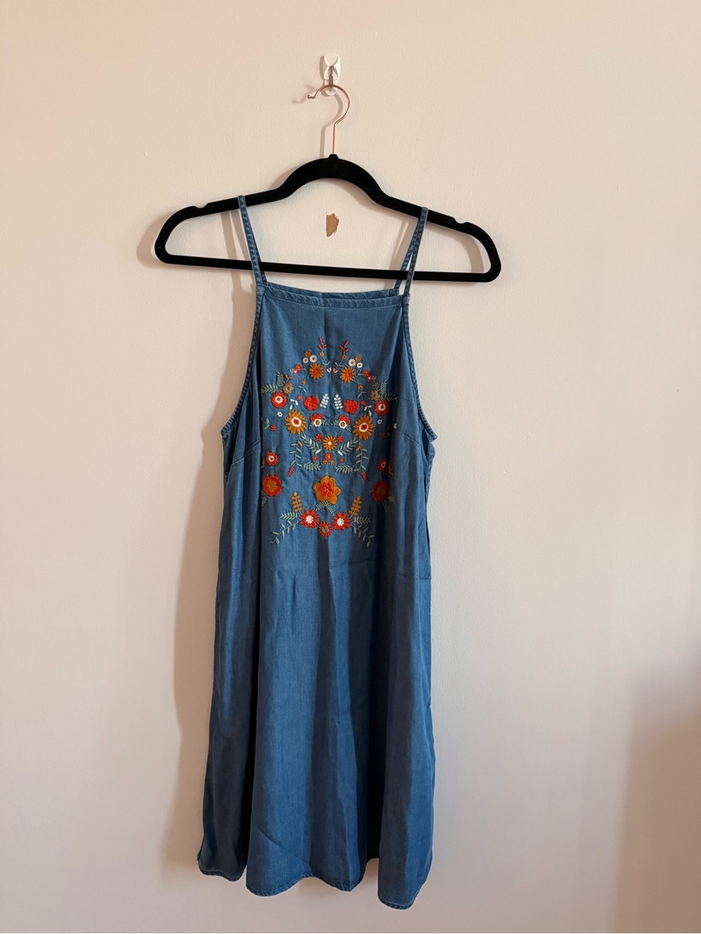 twik Blue Denim Floral Embroidered Mini Dress